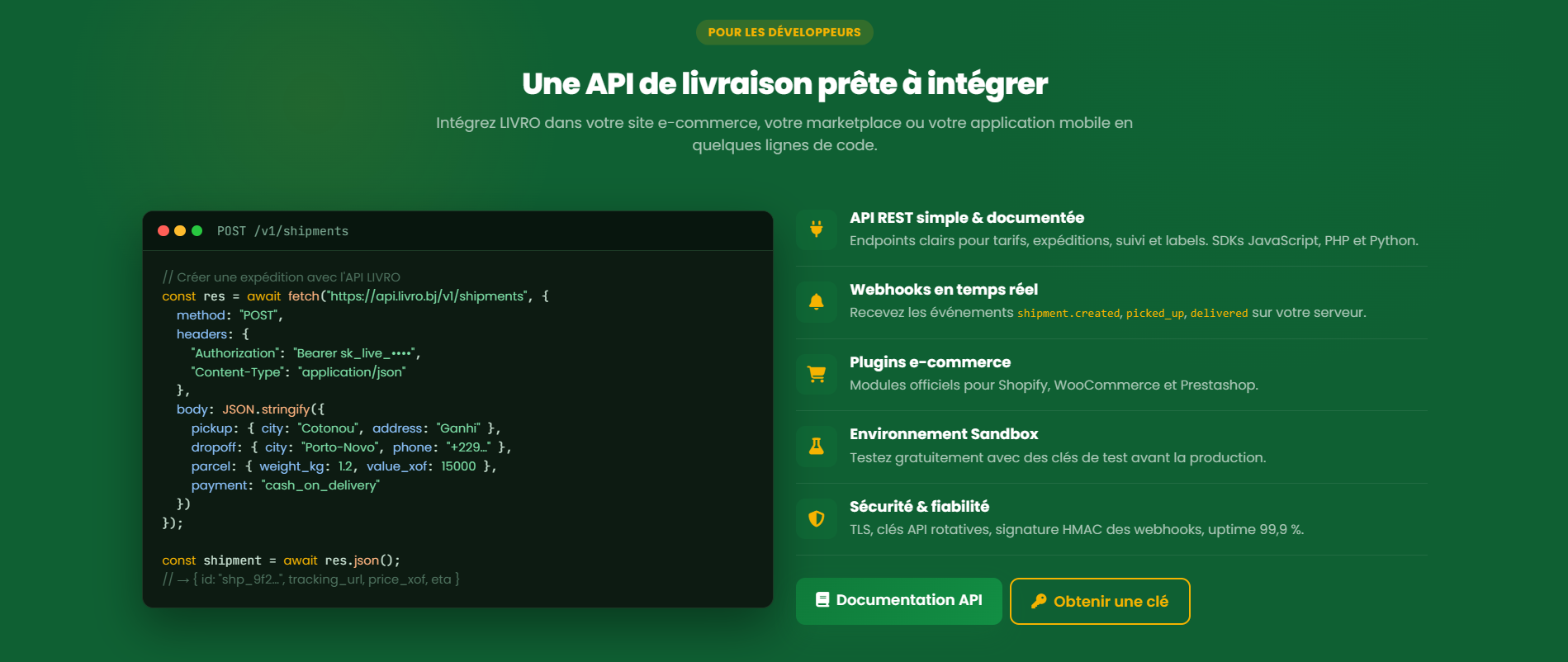 Intégration de l'API LIVRO par un développeur