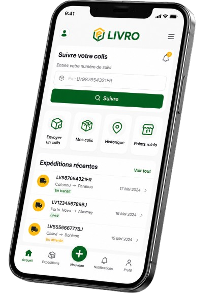 Suivi de livraison sur l'application mobile LIVRO
